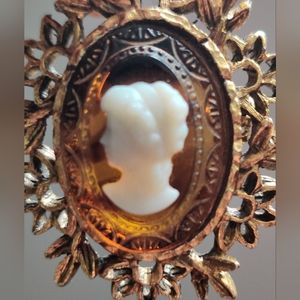 Vintage Amber Glass Cameo Pin Brooch